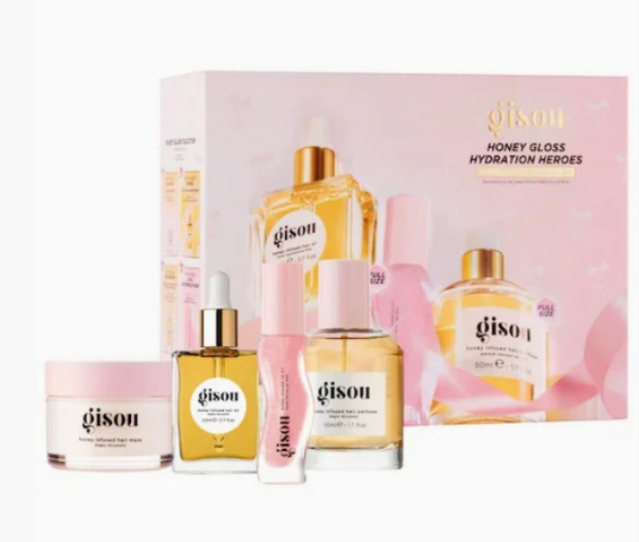 Gisou Honey Fragrance Balm Moisturizing Lip 4-Piece Set Lips Plumping Gloss Hair Essential Oil