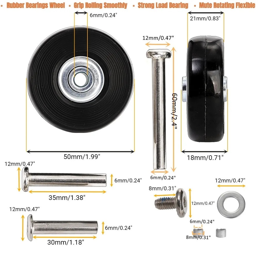 Silent Suitcase Wheels Rubber Trolley Luggage Casters HighQuality Durable Travel Bag Wheel Repair Accessories for Quiet Rolling 251031