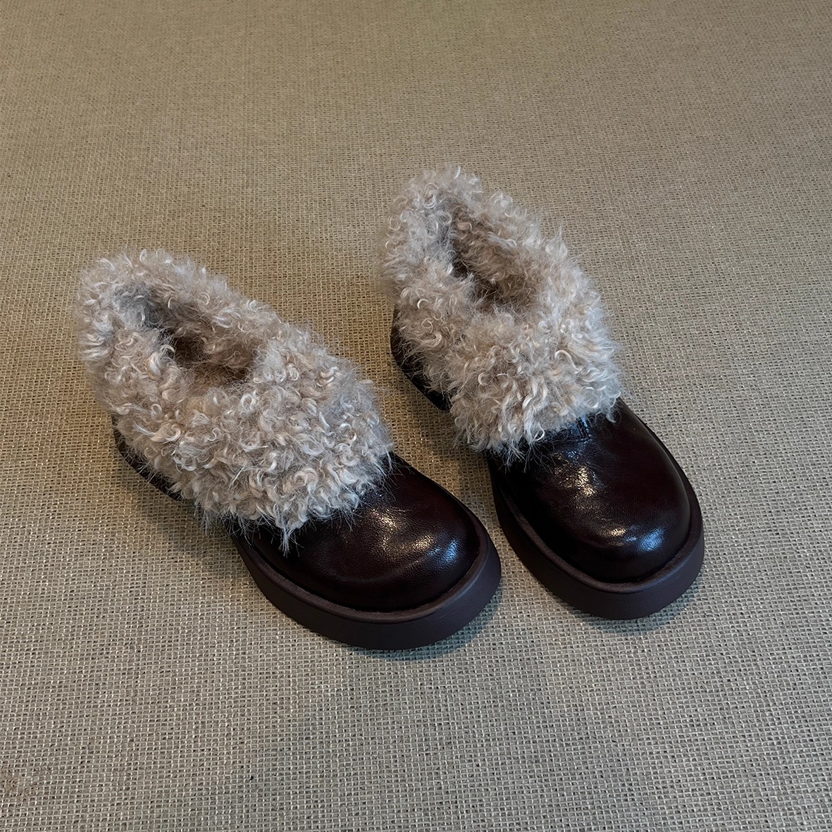 Sheepskin version ~ French gentle thick sole deep fleece warm wool shoes British style thick heel versatile single shoes women's trend2025