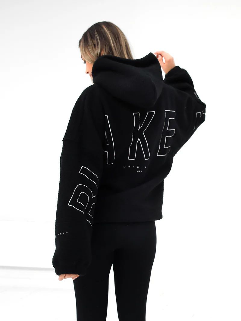 Elegant Womens Designer Fleece Hoodie with Letter Embroidery - Loosely Fit Zip-Up for Comfortable Urban Wear
