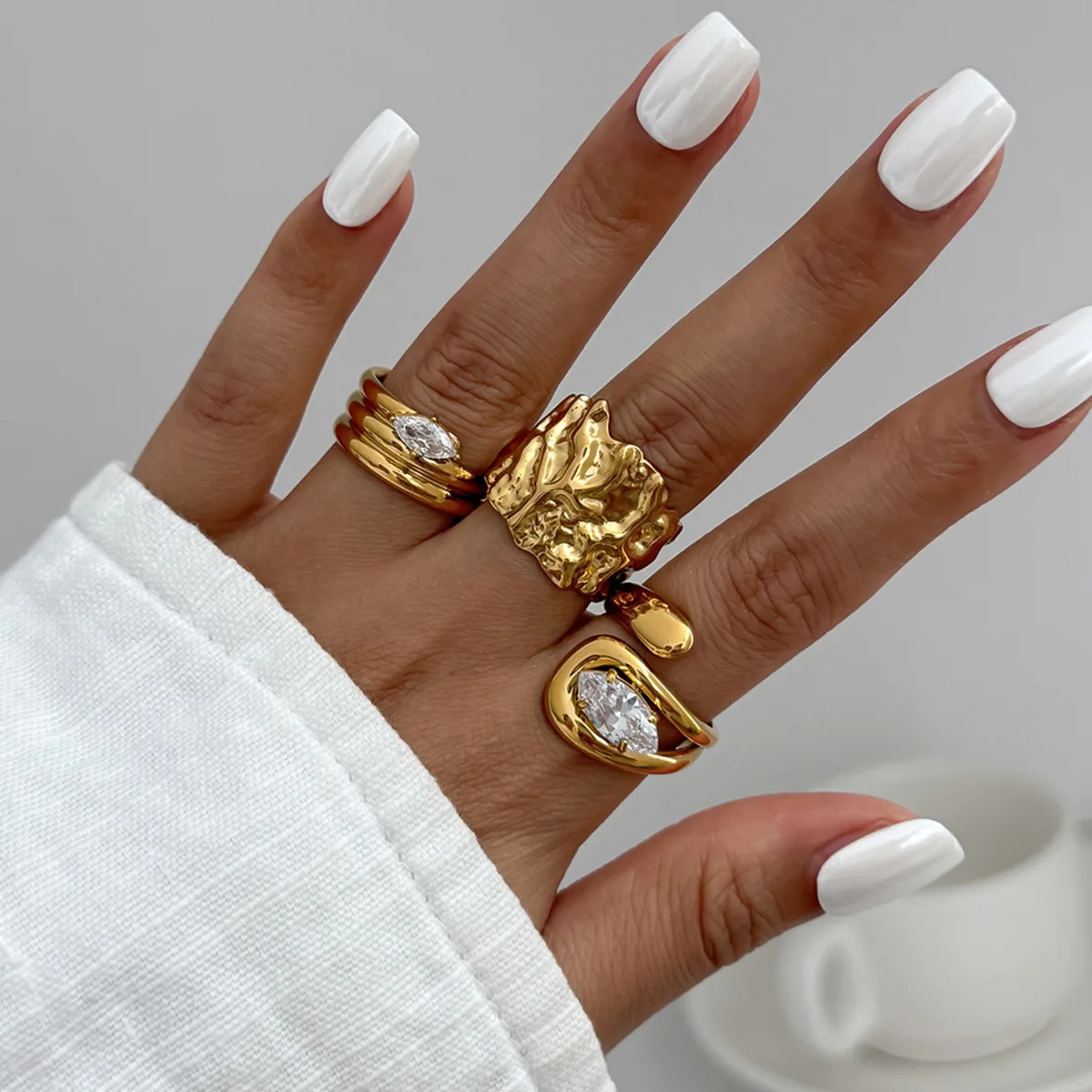 Ingemark 3PcsSet Rhinestone Open Rings for Women Fashion Statement Vintage Irregular Adjustable Rings Daily Jewelry Gift 251031