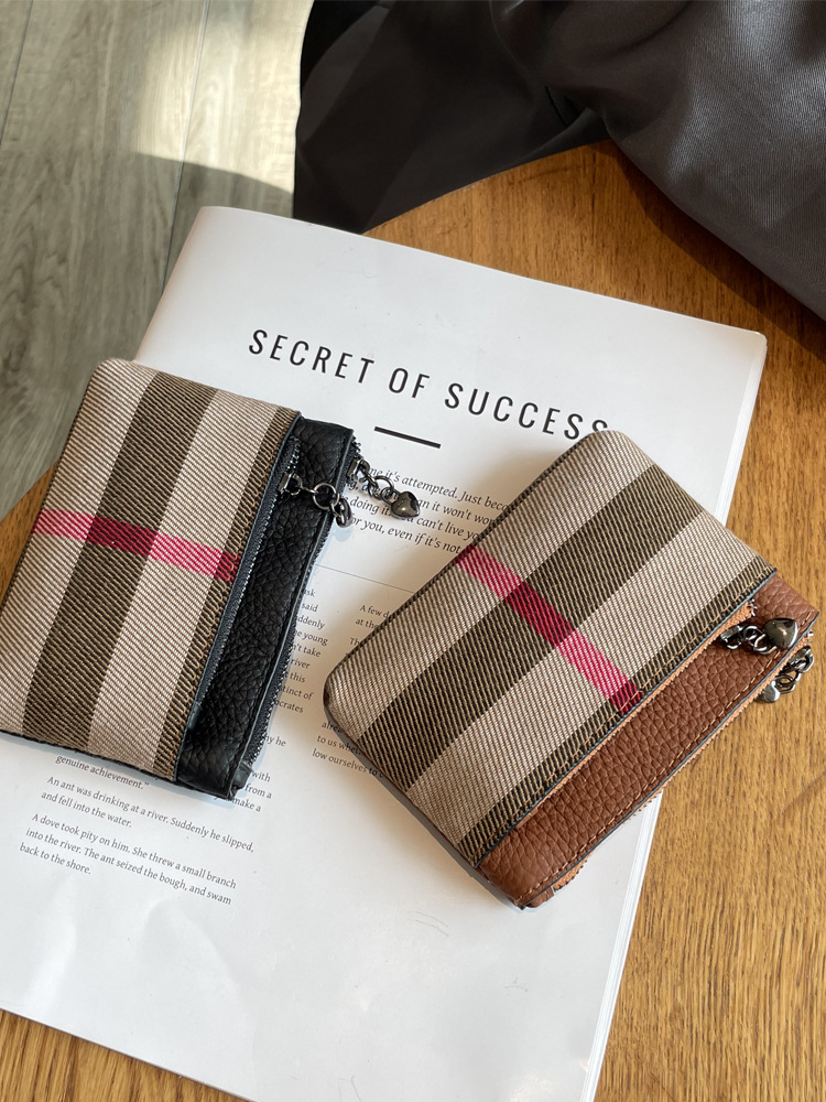 New Design Plaid Print Mini Small Wallet Fashion Hot Style High Quality Zippered Storage Coin Purse Black Brown Free Shipping