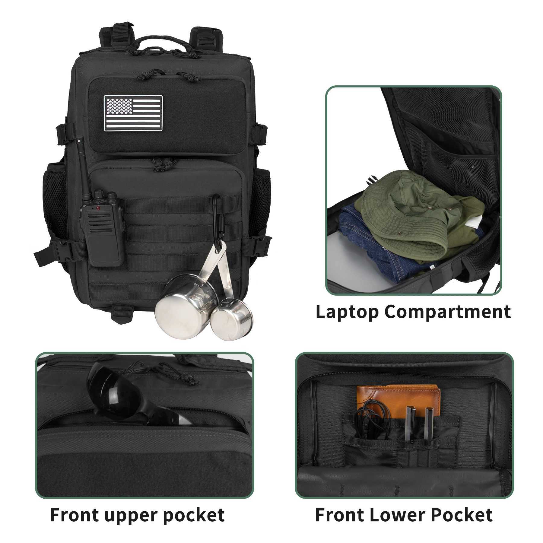 25L Tactical Backpack 3P Combat Army Rucksack for Outdoor Sports Camping Hiking Climbing - Unisex Molle SystemC250401