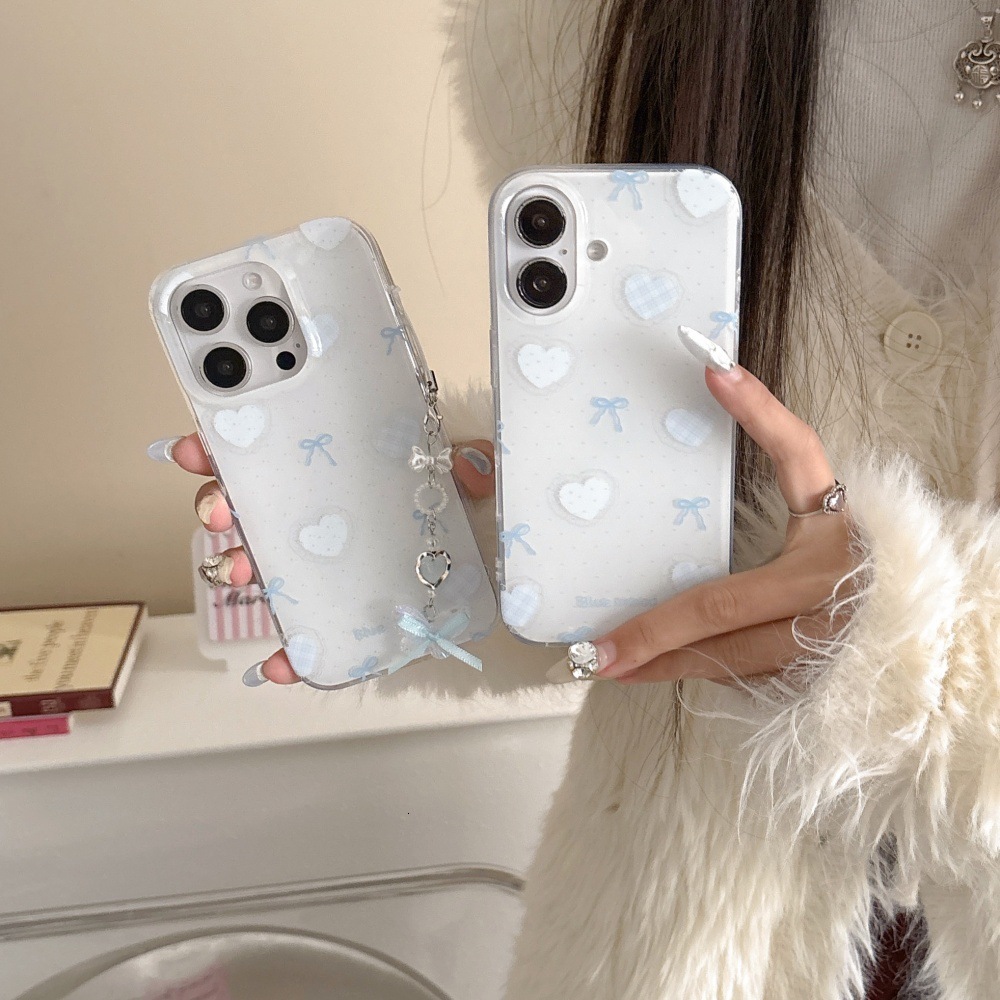 Suitable for iPhone 17 Pro Max Polka Dot Heart Bowknot Phone Case iPhone 16/15 Pro Bracelet Cartoon