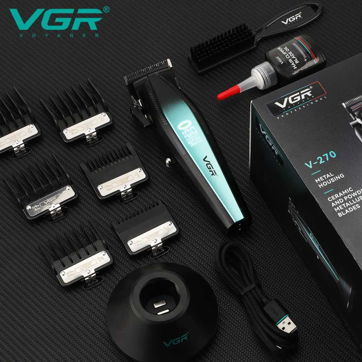 VGR V-992 V-270 high-end mens hair clip with gradient color body professional hair clip with LCD digital display and pus W250402