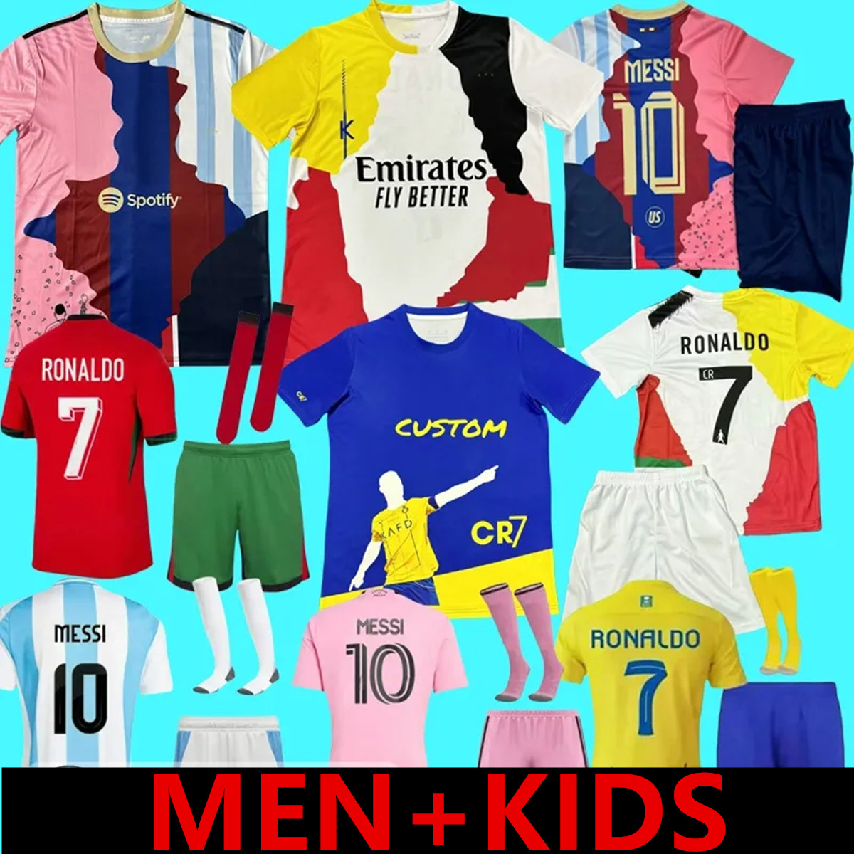 24 25 26 RONALDO MESSIS soccer jerseys Several teams in one football shirt Argentina Manchestee Al Nassr FC United Portugal Camiseta de futbol men kids kit uniforms