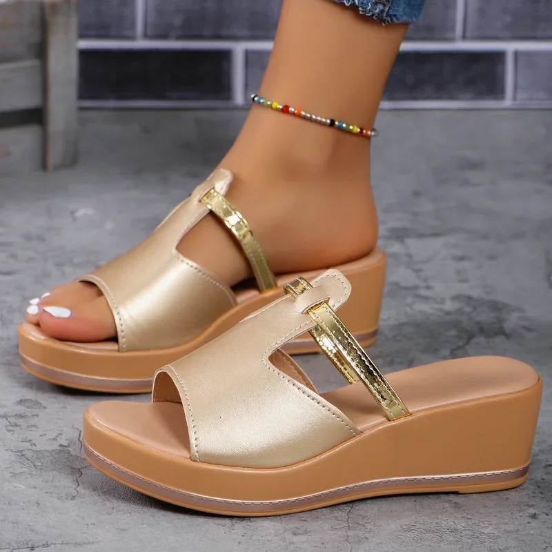 Womens summer wedge sole sandals fashionable thick non slip beach slippers womens diaper 250402BJ - view 5