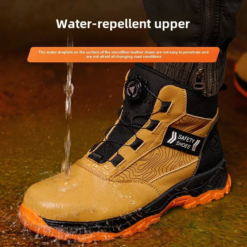 waterproof work shoes high man rotating button safety shoes antislip rubber outsole work boots sneakers with steel toe cap 251030