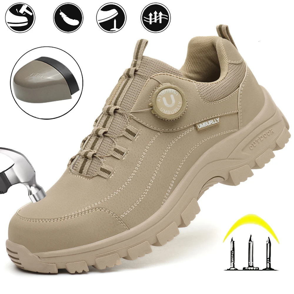 Mens Safety Shoes with Button Steel Toe Anti Crush Resistant And SlipResistant Outsole for Outdoor Workshop Workwear 251030
