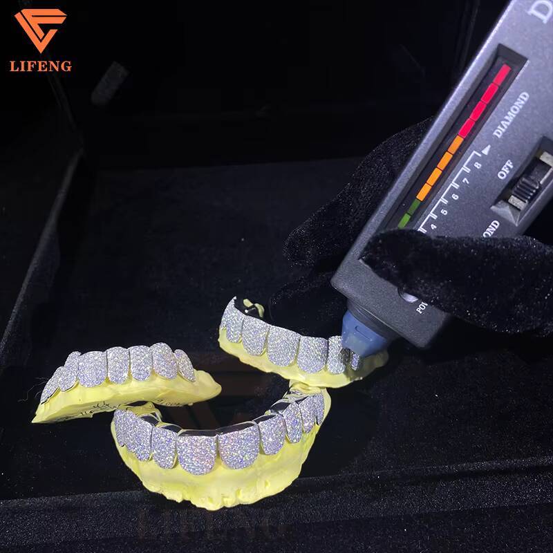 Custom 925 Sterling Sliver VVS Moissanite Grillz Iced Out Womens and Men Hip Hop Jewelry Grillz Teeth Diamond Moissanite Grillz