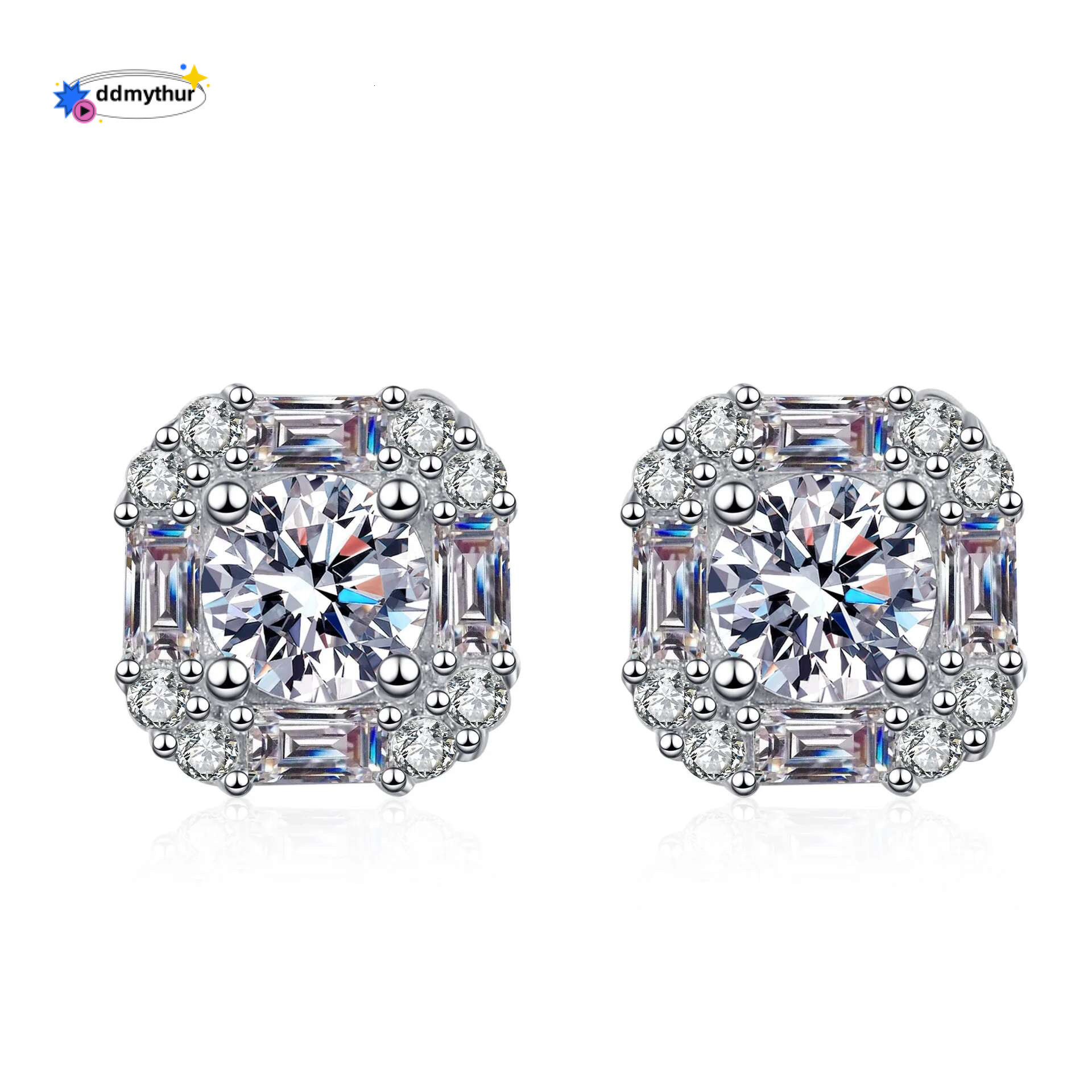 1.47 ct Certified 1Ct Full Moissanite Stud Earrings S Sier Square Bag PT950 Gold Plated Free Gift Box for Women ddmythur