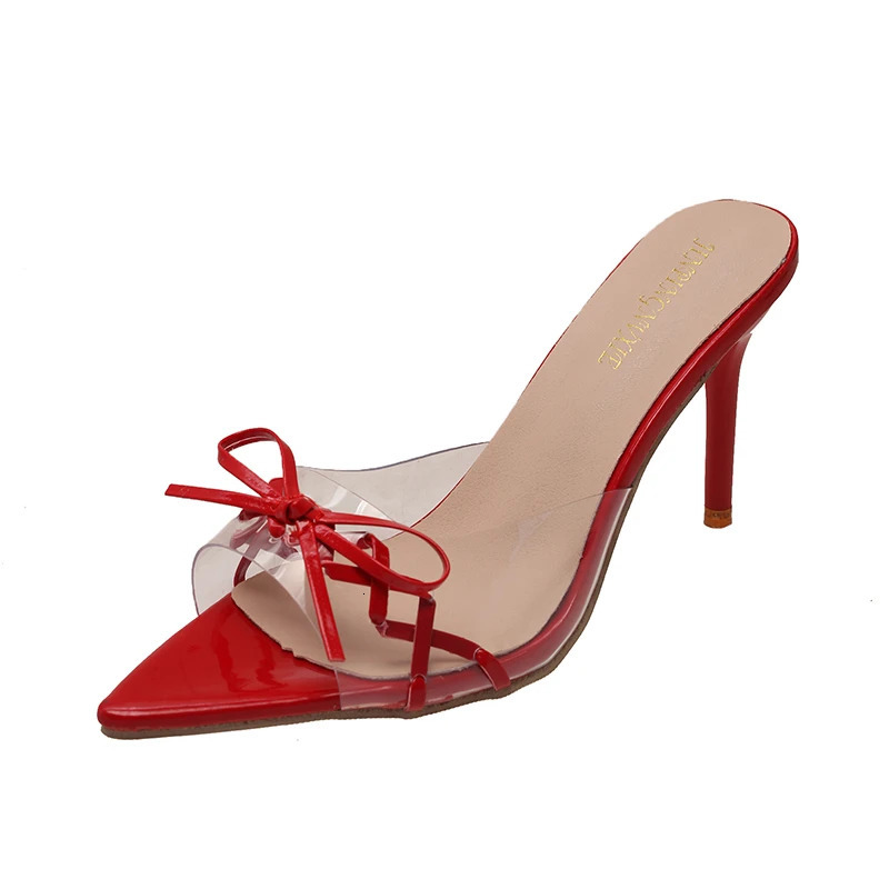 Sexy thin high heels summer womens slider elegant bow peeking toe evening dress 250402BJ - view 7