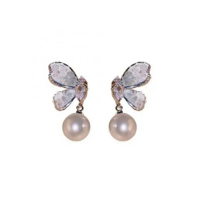 Light Luxury Elegant Crystal Butterfly Dangle Earrings For Women Fashion Sweet Girl Imitation Pearl Jewelry Accessories Y250401