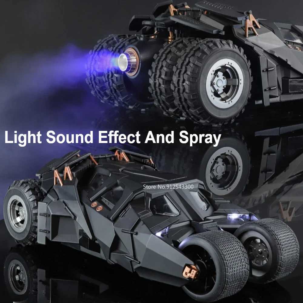 Large scale 1 18 bat car model toy Dark Knight trilogy Sound light slider spray alloy car model decoration gift X250402