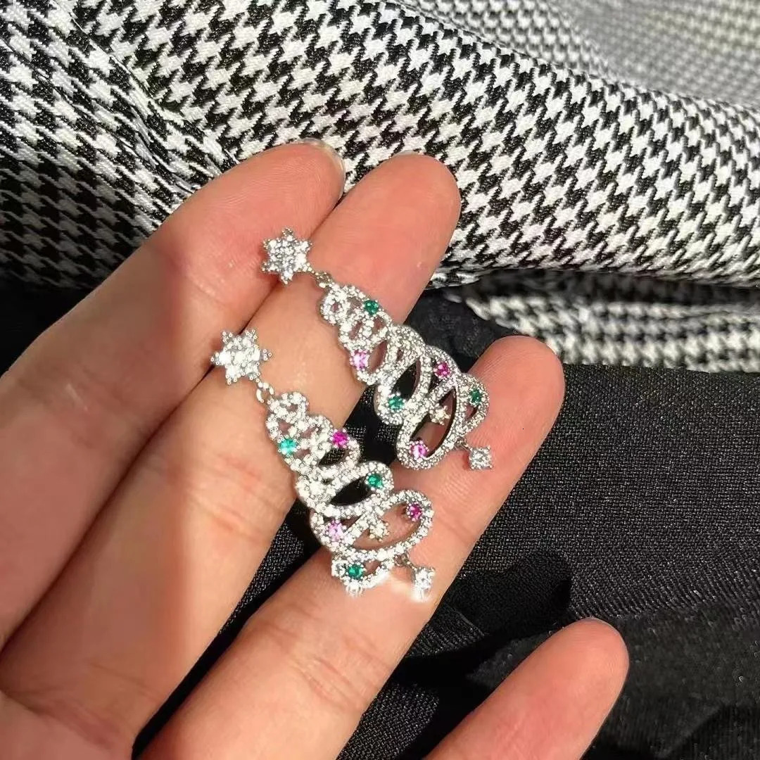 Colorful Rhinestone Christmas Tree Dangle Earrings for Women Exquisite Zircon Star Year Earrings Girls Party Jewelry 251031