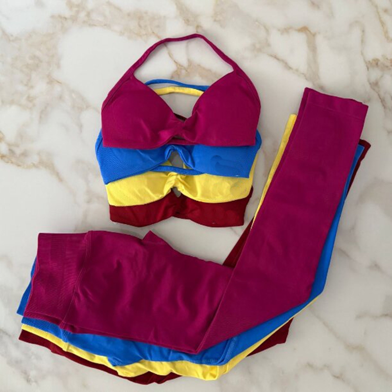 2025 Gym Set Women 2PCS Strappy Yoga Bra High Waist Workout Scrunch Pants Sports Suit Fitness Clothes Seamless Yoga Set Backless Tops Outfit leggings