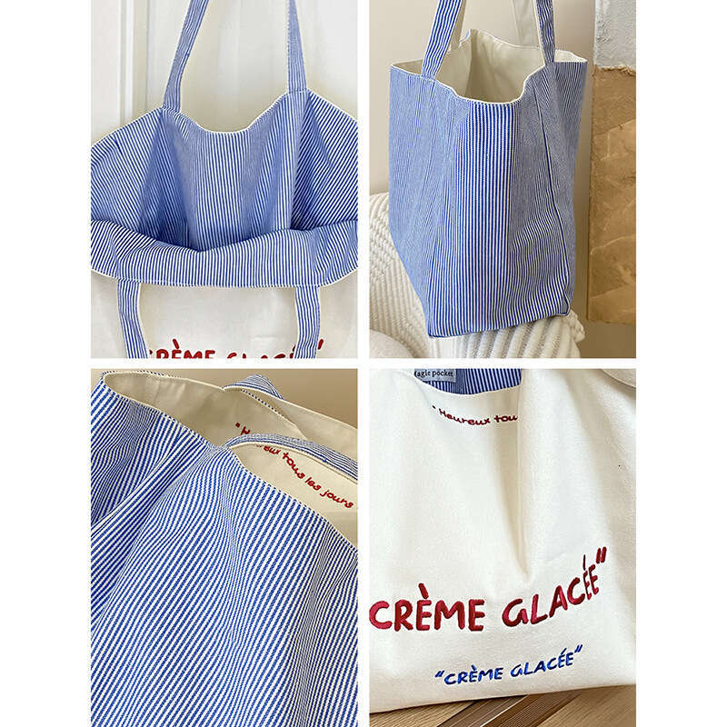 2025 NEW Yeyu/Large capacity tote front and back stripes, single shoulder with texture embroidery, student canvas bag, commuting bag
