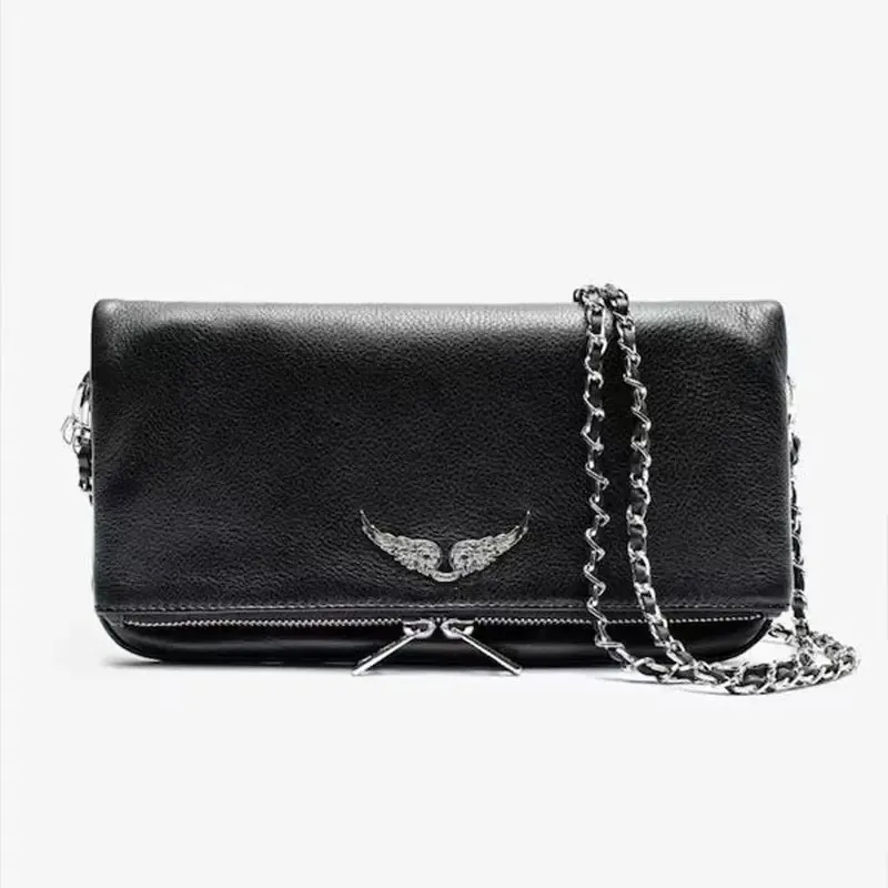 zadig ZV Luxurious leather wing-shaped envelope from a famous French brand popular designer shoulder bag with rivets high-quality folding handbag for ladies2W