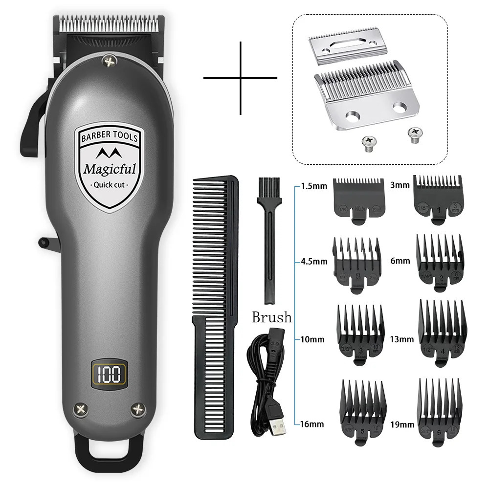 Original Professional Hair Clipper Beard Trimmer Classic mens Silver Electric Trimmer Cordless USB Charging LED Digital Display 251030