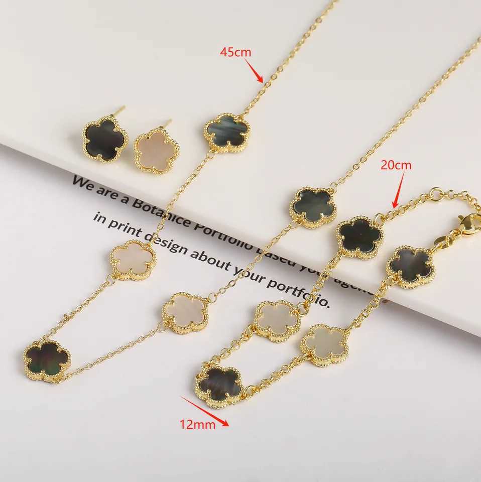 Black Pearl Shell New Stone Earrings Womens Five Leaf Flower Plant Plum Blossom Jewelry High Quality Gold Plated Clover Y250401