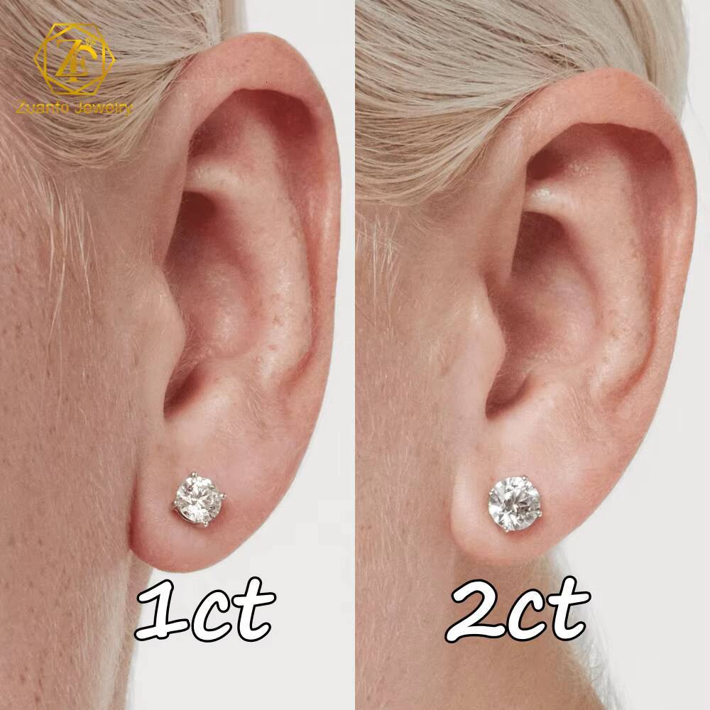 052ct Moissanite Diamond 05ct 1ct 2ct D Color 925 Sterling Silver 4 Prong Classic Stud Earrings for Women