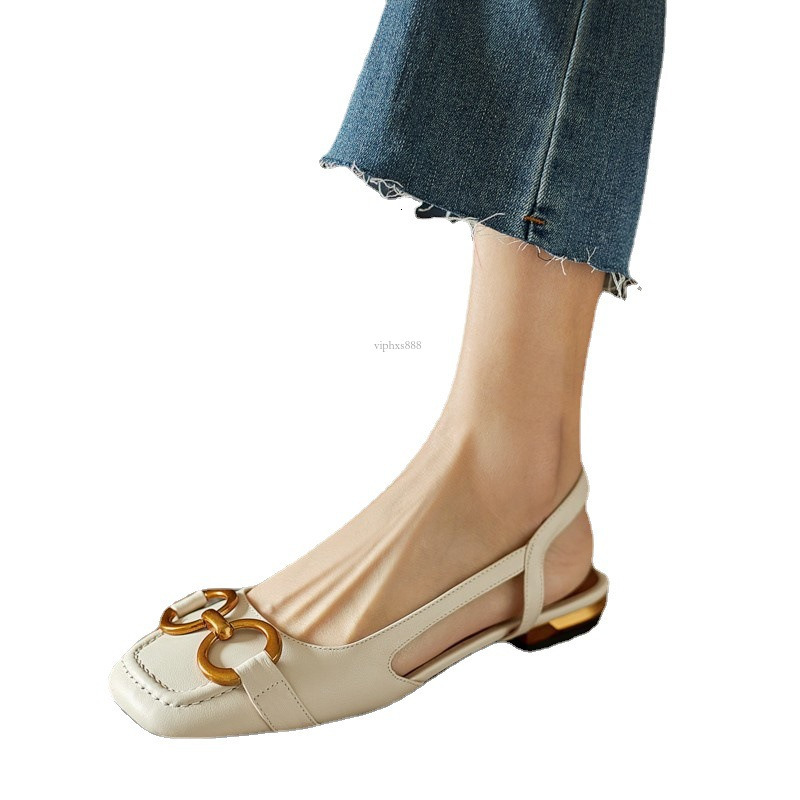 New Designer Sandals With Free Shipping French Low Heeled Toe Cap Sandals In The Summer Of 2025 Style Featuring Back Empty Horseneck Buckle And A Sued