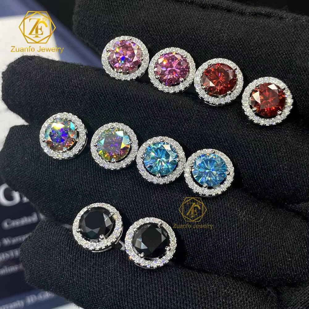 Luster Best Ladies 18K Gold Plated 925 Silver Halo Round Brilliant Cut Moissanite Stud Earring Jewelry