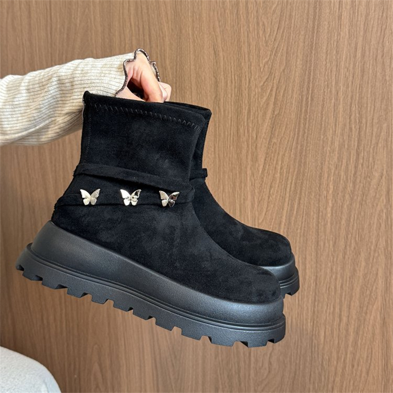 2025 new designer shoes free shipping winter half boots Non-slip outdoor casual snow boots women's velvet bow cotton shoes for warmth black white
