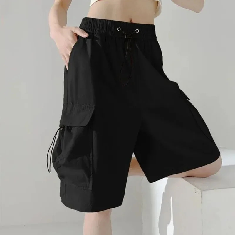 Xpqbb Harajuku Womens Cargo Shorts High Waist Bag Y2K Hip Hop Street Clothing Fashion Big Pocket Bf 250402m