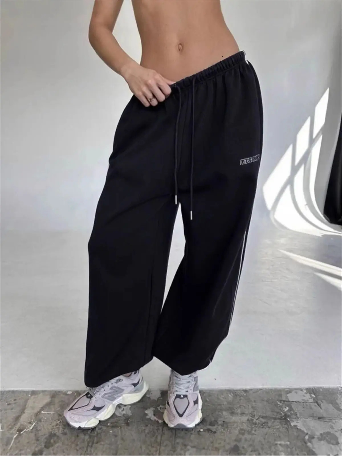 Striped ankle Sweatpants For Women Drawstring High Waist Straight Baggy Trousers Female Vintage Sport Hip Hop Pant Casual Street 251029