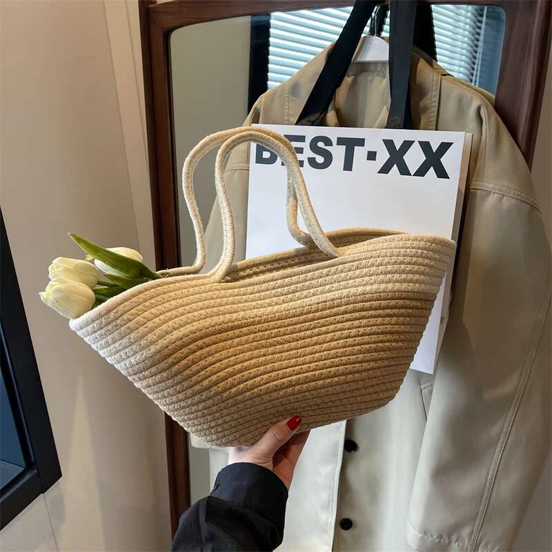 SIJIFSHANG 2024I New Grass Bag With Opening And Large Capacity INS Versatile Vine Woven Trendy Beach Cabbage Basket Carrying