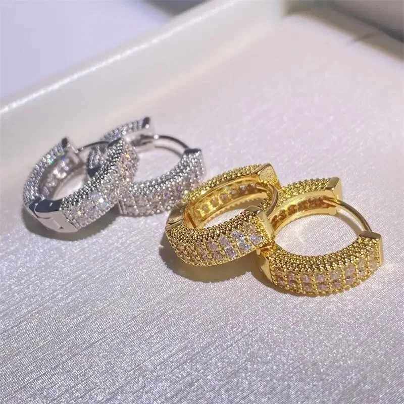 Hip Hop 925 sterling silver Pave mens simulated diamond earrings women gold-plated 14K gold jewelry gift Y250401