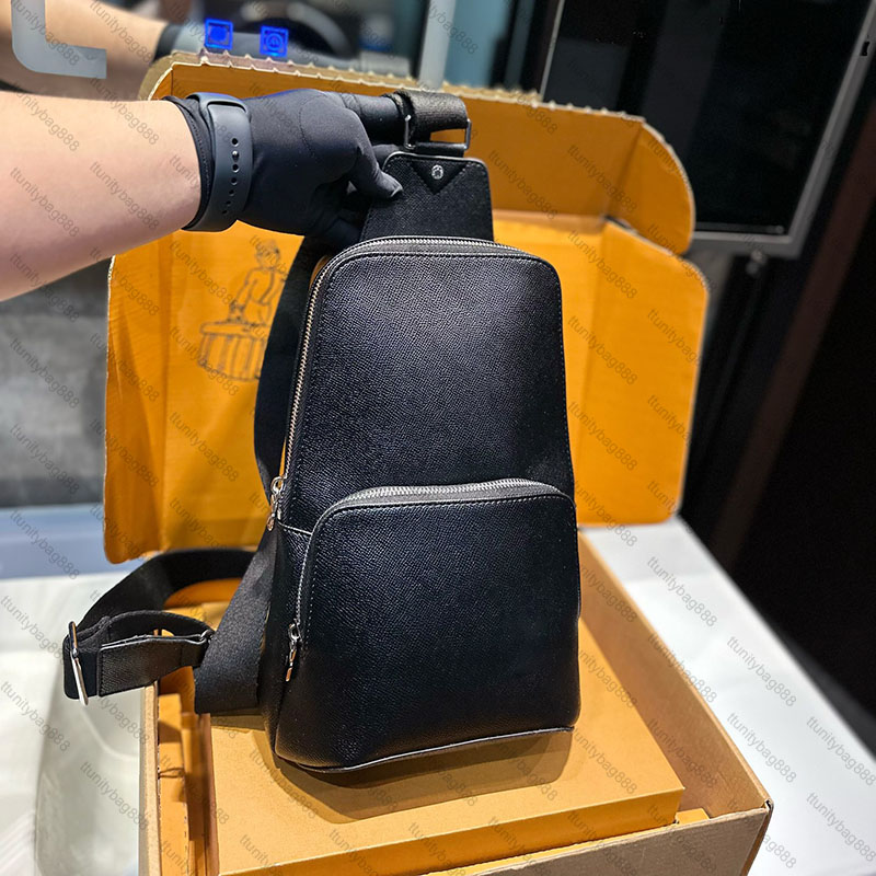 Avenue series Sling bag chest bag Designer Mens Leather shoulder bag Crossbody bag Double Zipper Chest bag