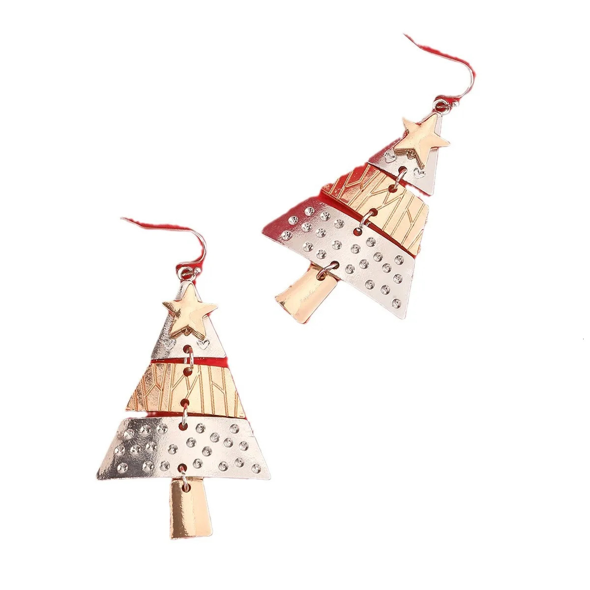 Gold and Silver Color Christmas Tree Earrings Metal Pendant Hoop Drop Earring for Women Ear Hook Fashion Party Accessories Gifts 251031