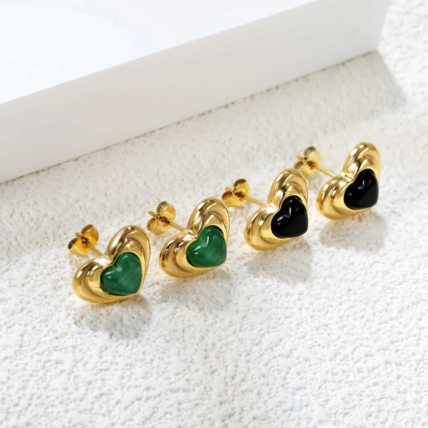ASONSTEEL luxury stainless steel heart-shaped stud earrings fashionable gold-plated earrings romantic jewelry waterproof charm metal Y250401