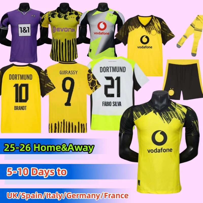 25 26 BVBs Soccer Jerseys NEONGELB HUMMELS BRANDT DORTMUNDs 4th Sabitzer Dortmund three-legged jersey Football shirt Club World Cup Jersey MOUKOKO Men's