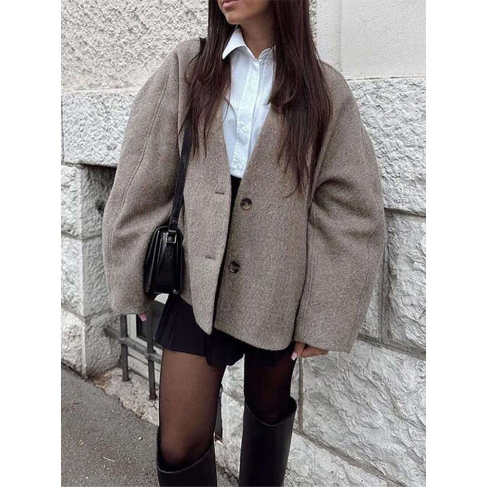 In Stock - Brown Retro Lapel Loose Jacket 2024 European and American Autumn Winter Melad Suede Suit
