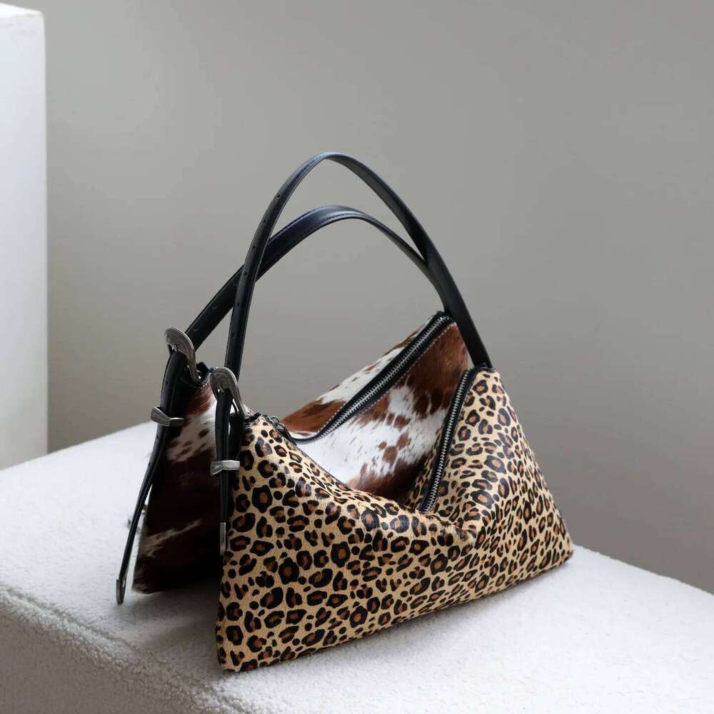 Horse Hair Genuine Leather Cow Pattern Handbag Winter New Style Vintage Large Capacity Ins Fashion Women's Underarm Shoulder Bag
