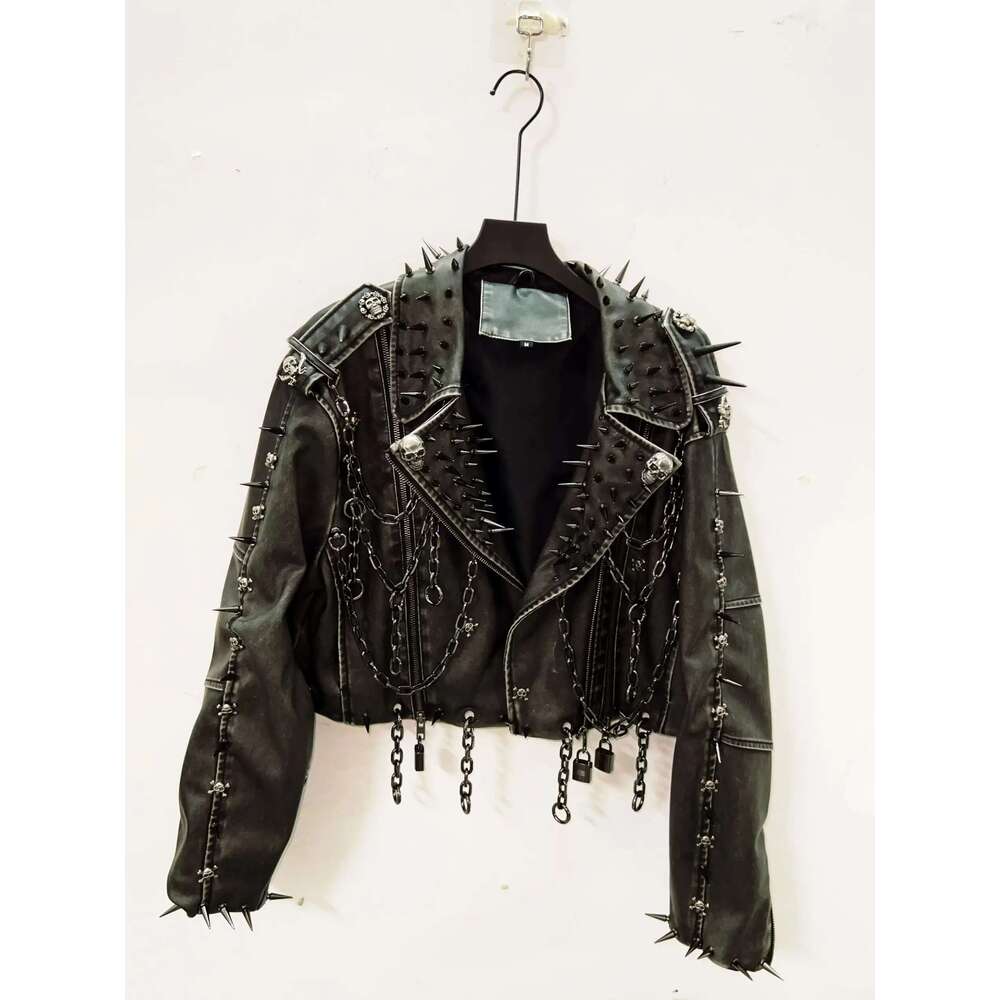 Women's Wear Skull Leather Vintage Haruku Y2k Clothes Gothic Jacket