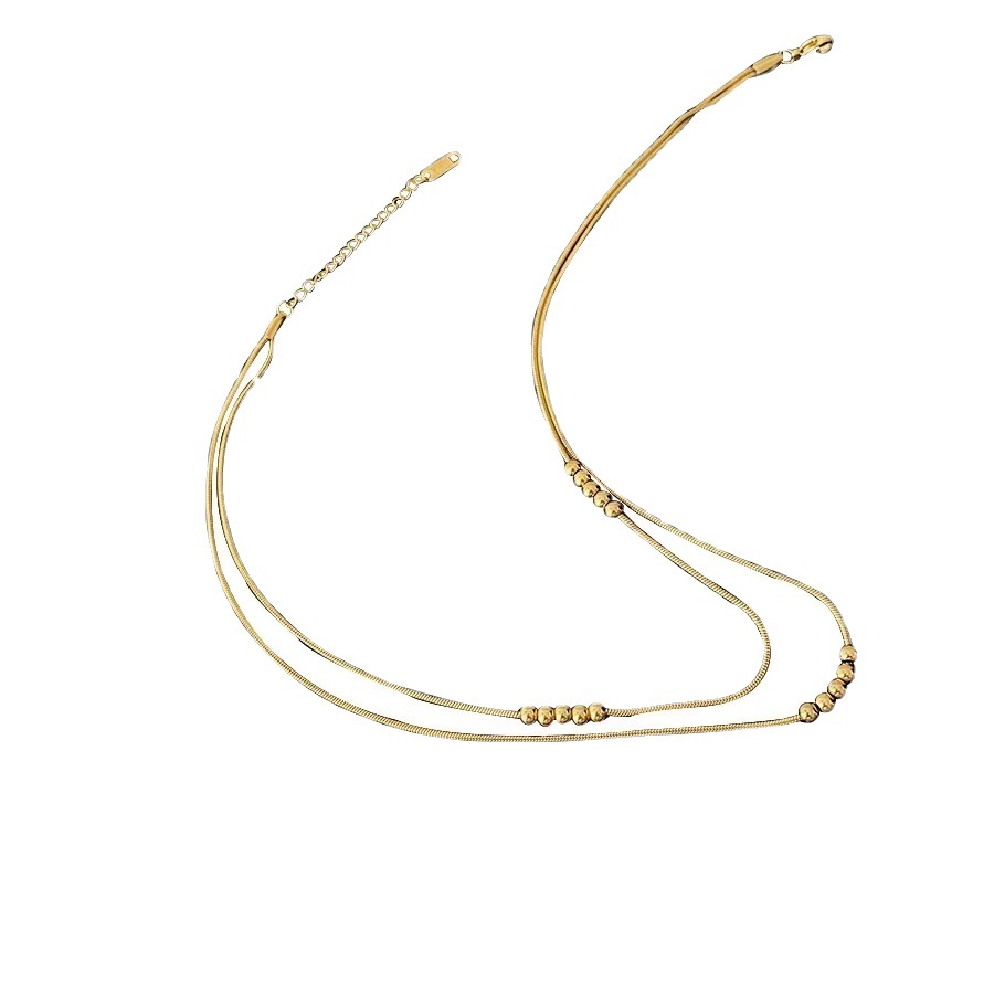 Modern Stackable Beaded Choker with Dual Layers of Elegance Stainless Steel Women's Neckwear