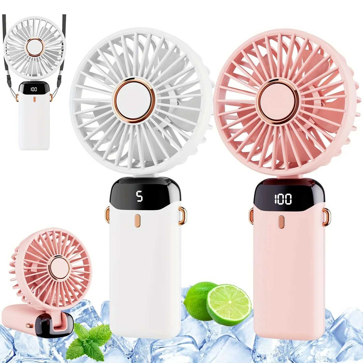 2 packs of portable handheld fans rechargeable mini folding fans with 5 speed and power displays suitable for indoor and outdoor travel campingXJ25040