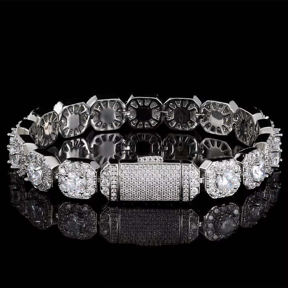 Bling Iced Out Bracelet AAA moissanite Tennis Diamond Bracelets for Men 10mm Square Shape Cluster Tennis Chain Men Hiphop Jewelry