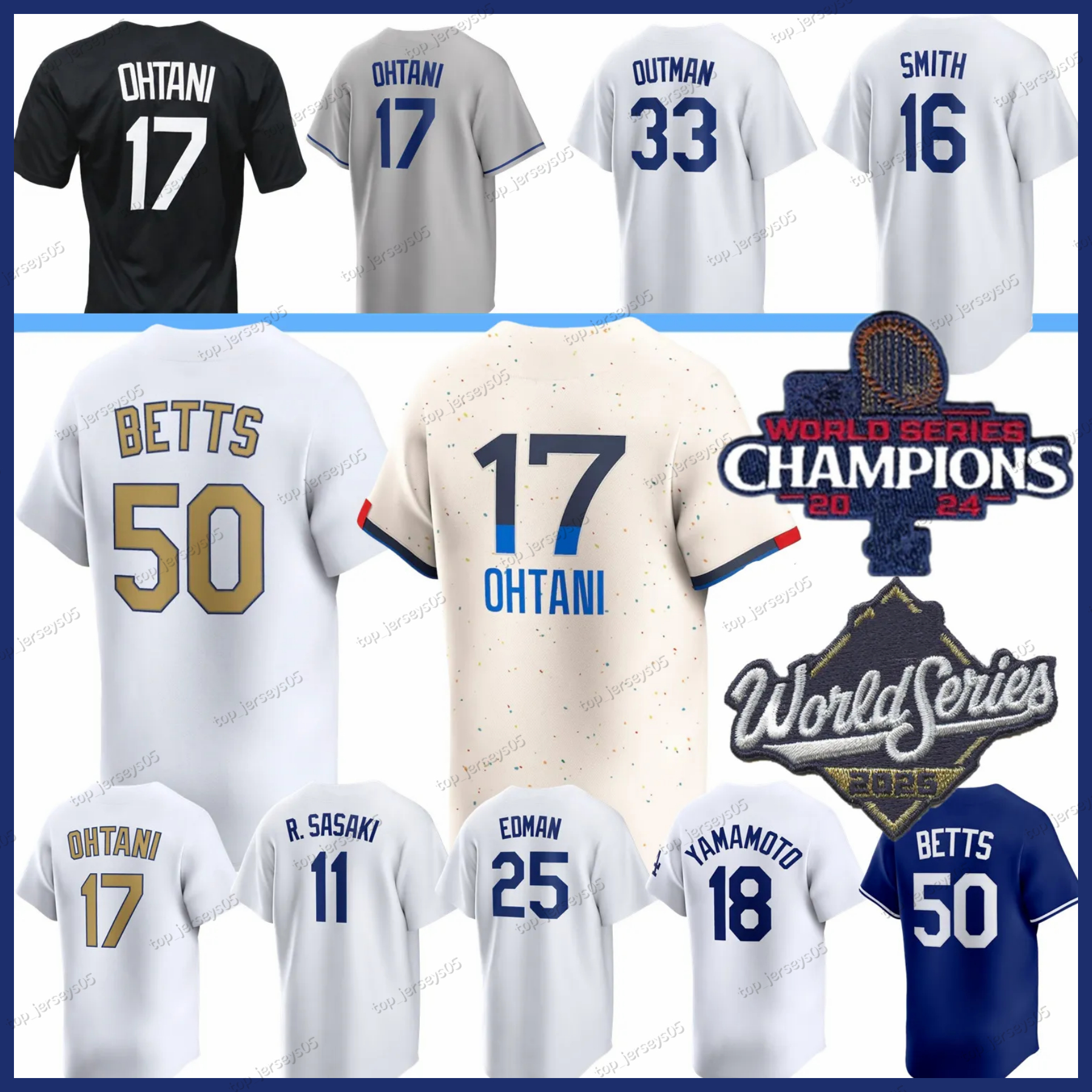 2025 World Series WS Jersey Dodgers Shohei Ohtani Mookie Betts Freddie Freeman Roki Sasaki Yamamoto Snell Hernandez Valenzuela Robinson Muncy Smith Yates