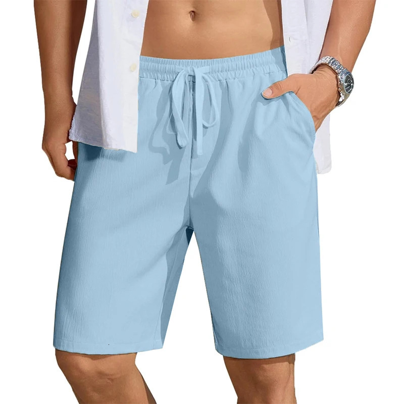 Summer mens casual breathable shorts elastic waist brushed beach cotton lightweight quick drying streetwear 250402m