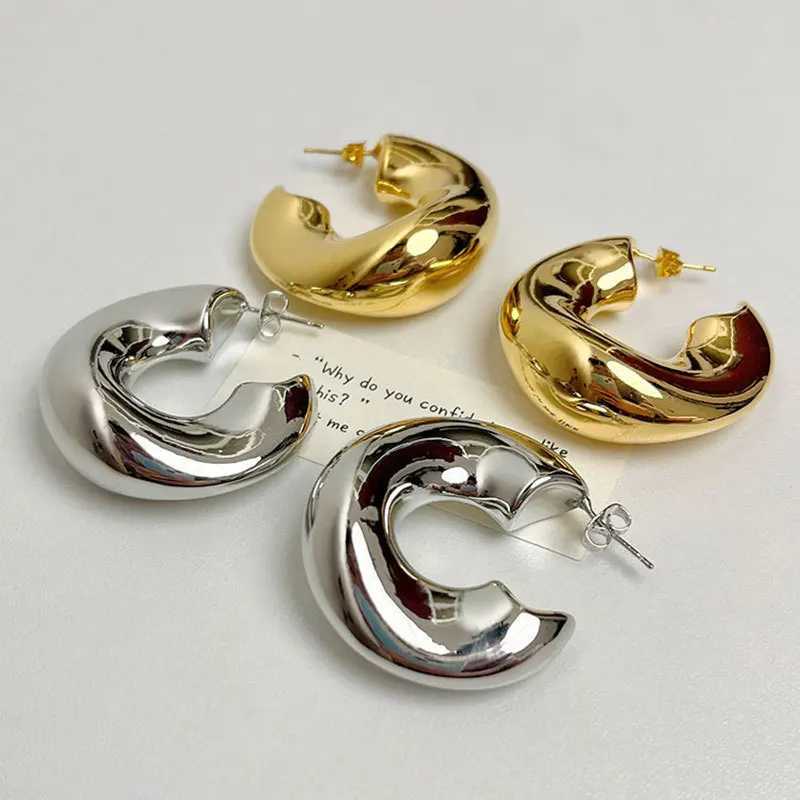 New stainless steel thick C-shaped hoop earrings smooth gold-plated Pvd round tube Huggie hoop stacked earrings jewelry Y250401