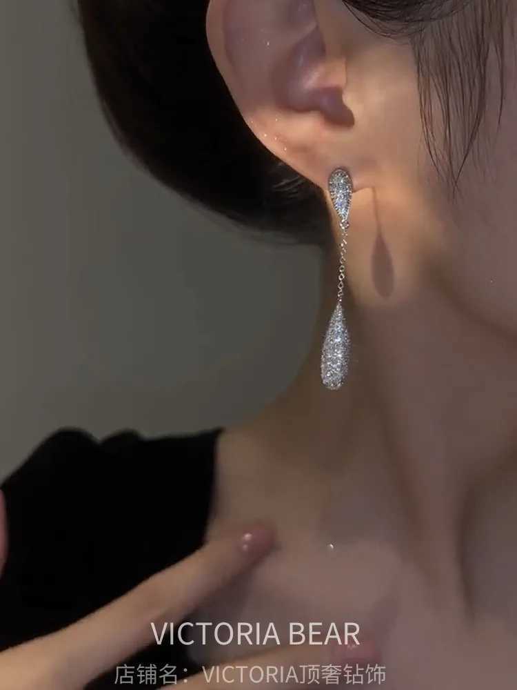 Korean New Design Fashion Jewelry Silver Plated Zircon Long Pendant Earrings Luxury Womens Party Accessories Y250401
