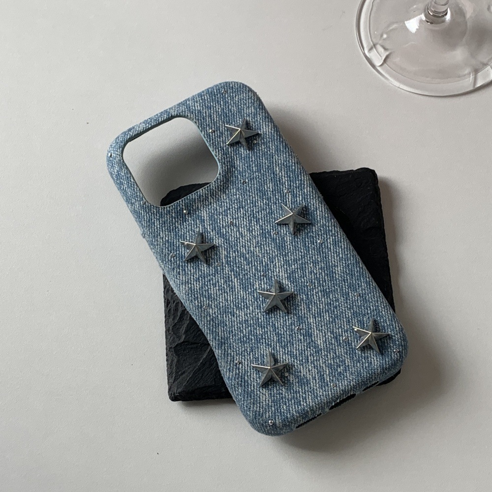 Denim Five-Pointed Star Phone Case Compatible with iPhone 17/16/15 Pro Simple Shockproof iPhone 14/13 Cartoon