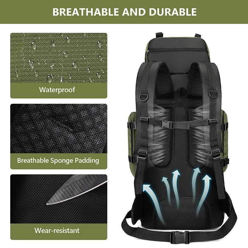 90L Travel Bag Camping Backpack Hiking Climbing Bags Mountaineering Large Capacity Sport Bag Outdoor Men Luggage Rucksack MolleC250407