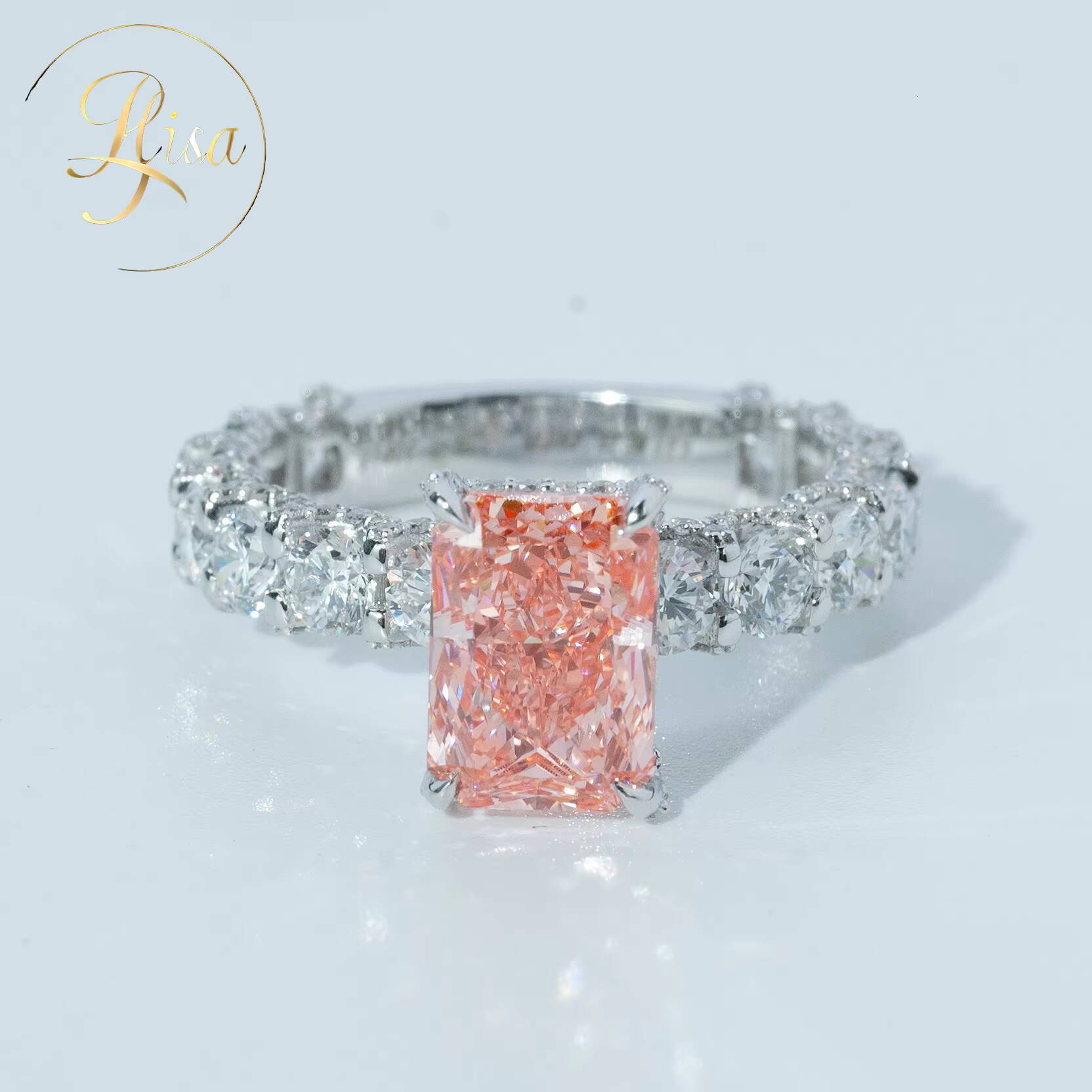 Custom 4CT Vvs Pink Lab Grown Diamond Engagement Ring Luxury White Gold 925 Silver Diamond Engagement Ring Fine Women Jewelry