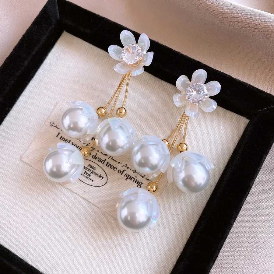 European And American Light Luxury Elegant Zircon Flower Pearl Tassel Dangle Earrings For Women Fashion Sweet Geometry Jewelry Y250401